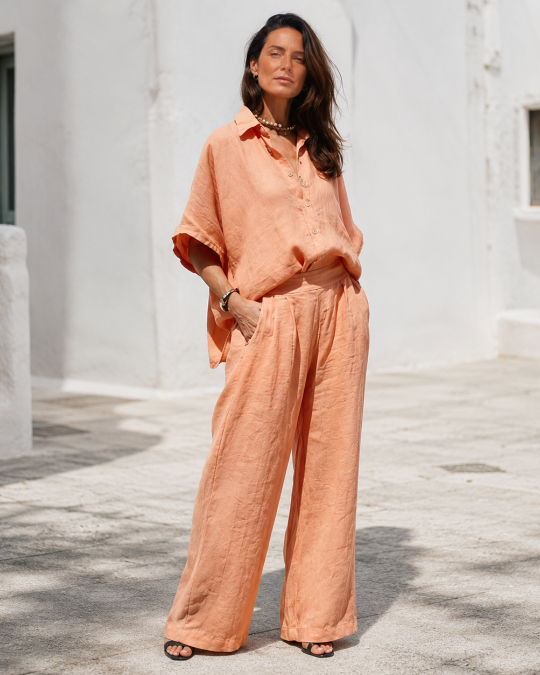 Conjunto de Camisa y Pantalón Holgado en Lino
