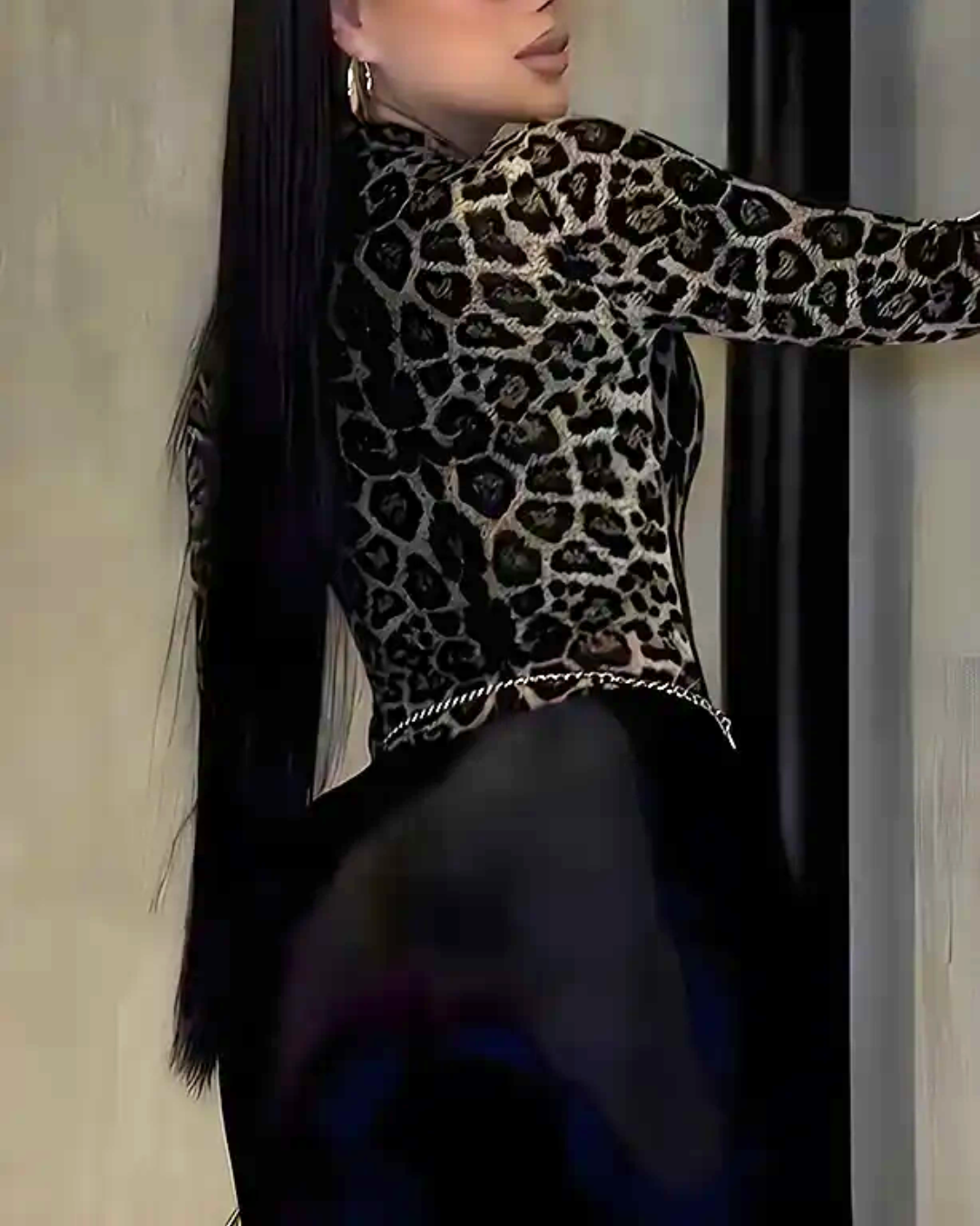 Top de Manga Larga con Estampado de Leopardo para Mujer®