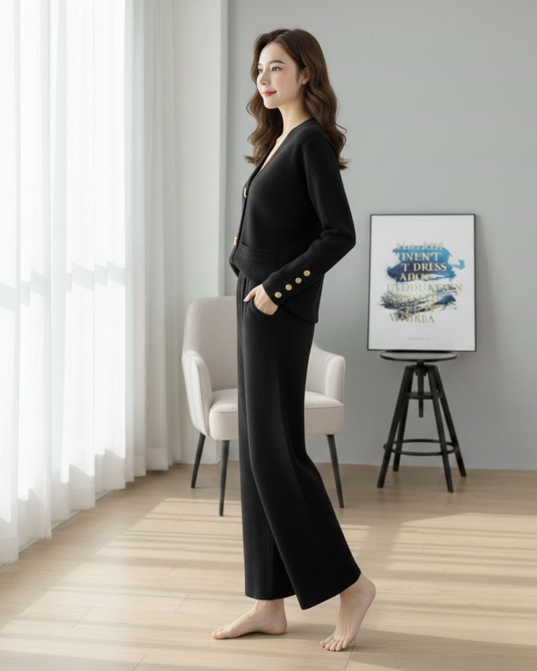 Conjunto de Punto de Elegancia y Confort en Dos Piezas Para Mujer