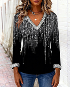 Blusa fluida con escote en V y detalles brillantes para mujer