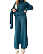 Conjunto de Punto Elegante con Suéter y Pantalón de Pierna Ancha