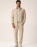 Conjunto Casual con Busto Abotonado y Pantalones de Tela