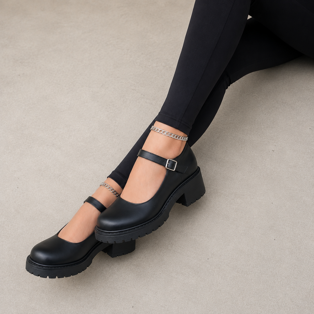 Zapatos con Tacón Ancho y Hebilla Ajustable