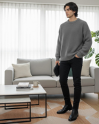 Suéter de Punto Clásico con Cuello Redondo Para Hombre