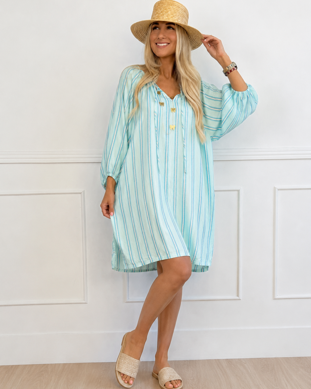 Vestido Camisero con Mangas Abullonadas