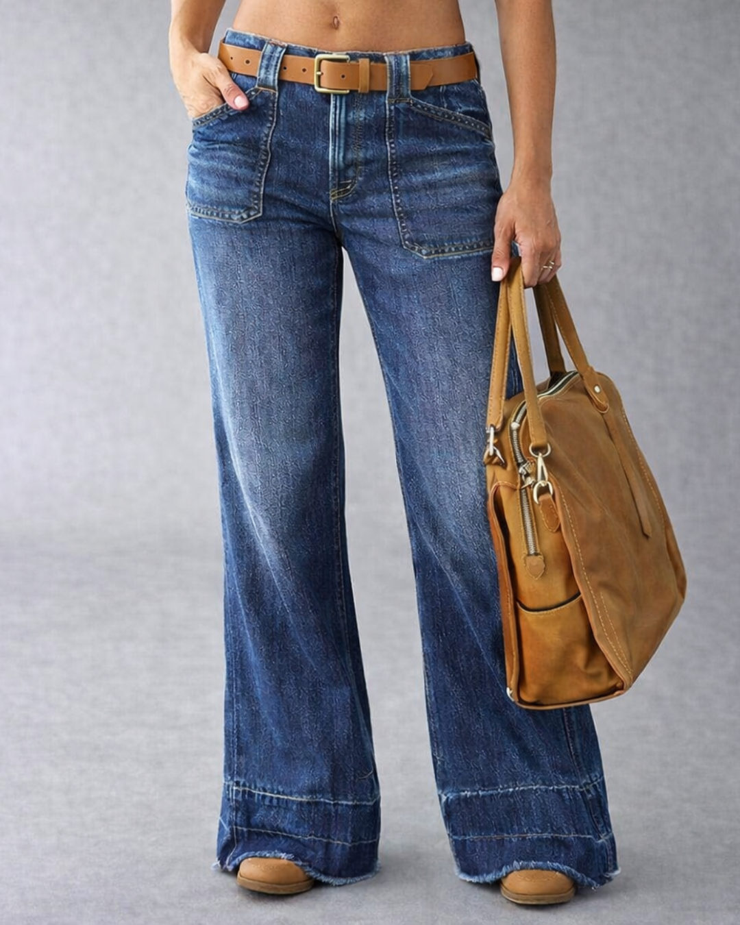 Jeans Acampanados Retro con Bolsillos para Mujer