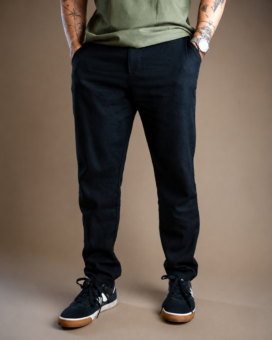 Pantalón de Lino Casual de Corte Recto