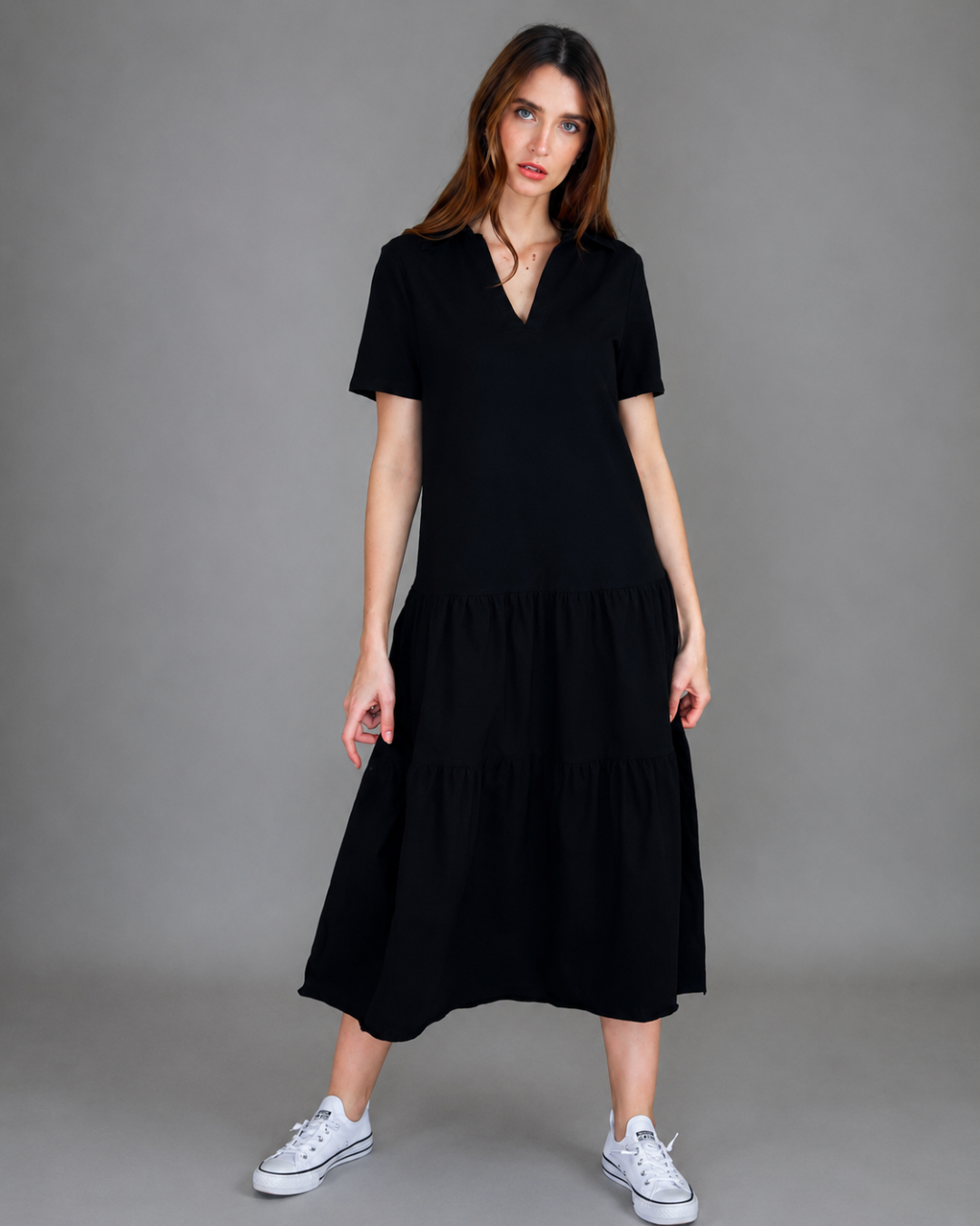 Vestido largo con cuello camisero