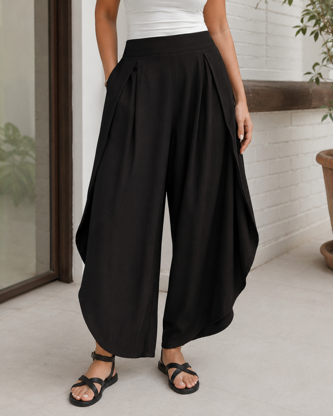 Pantalón Palazzo con Pliegues y Corte Fluido®