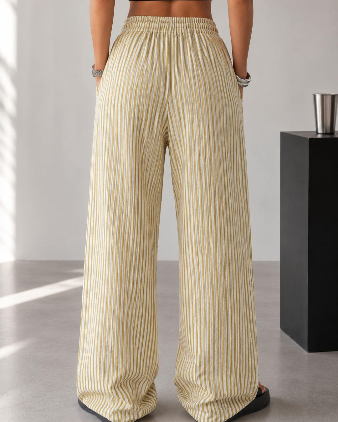 Pantalón Palazzo de Rayas con Cintura Ajustable
