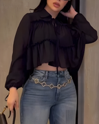 Blusa Romántica de Gasa con Volantes