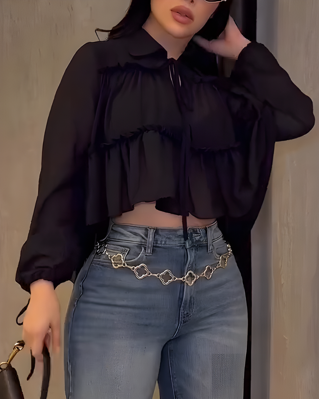 Blusa Romántica de Gasa con Volantes