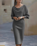 Vestido de Punto con Silueta Estilizada y Cuello Drapeado Para Mujer