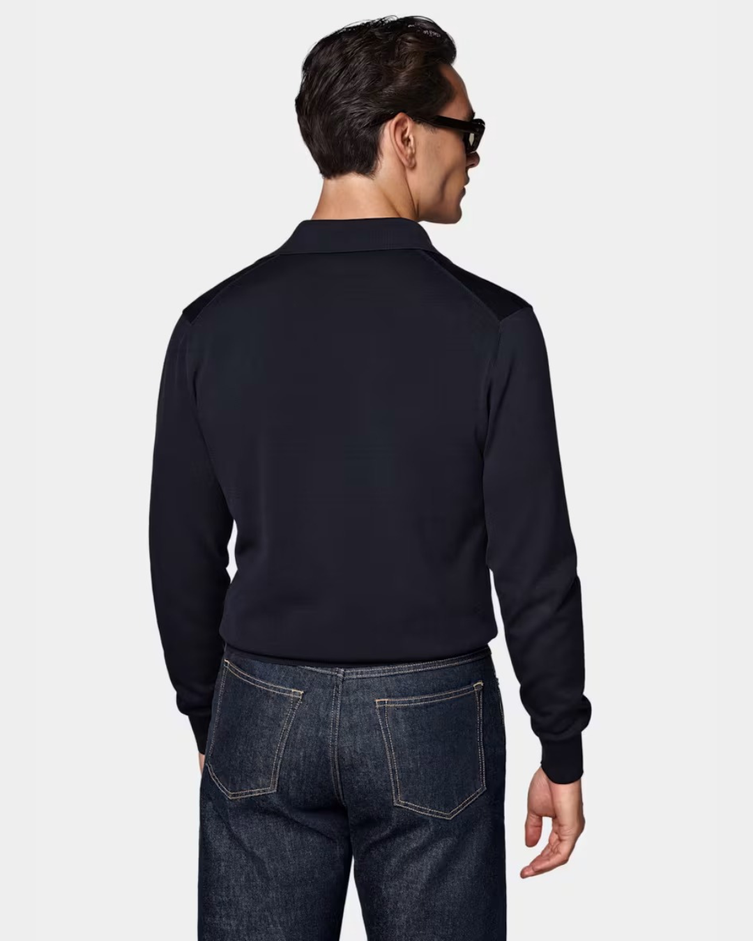 Polo de Manga Larga en Punto Fino para Hombre®