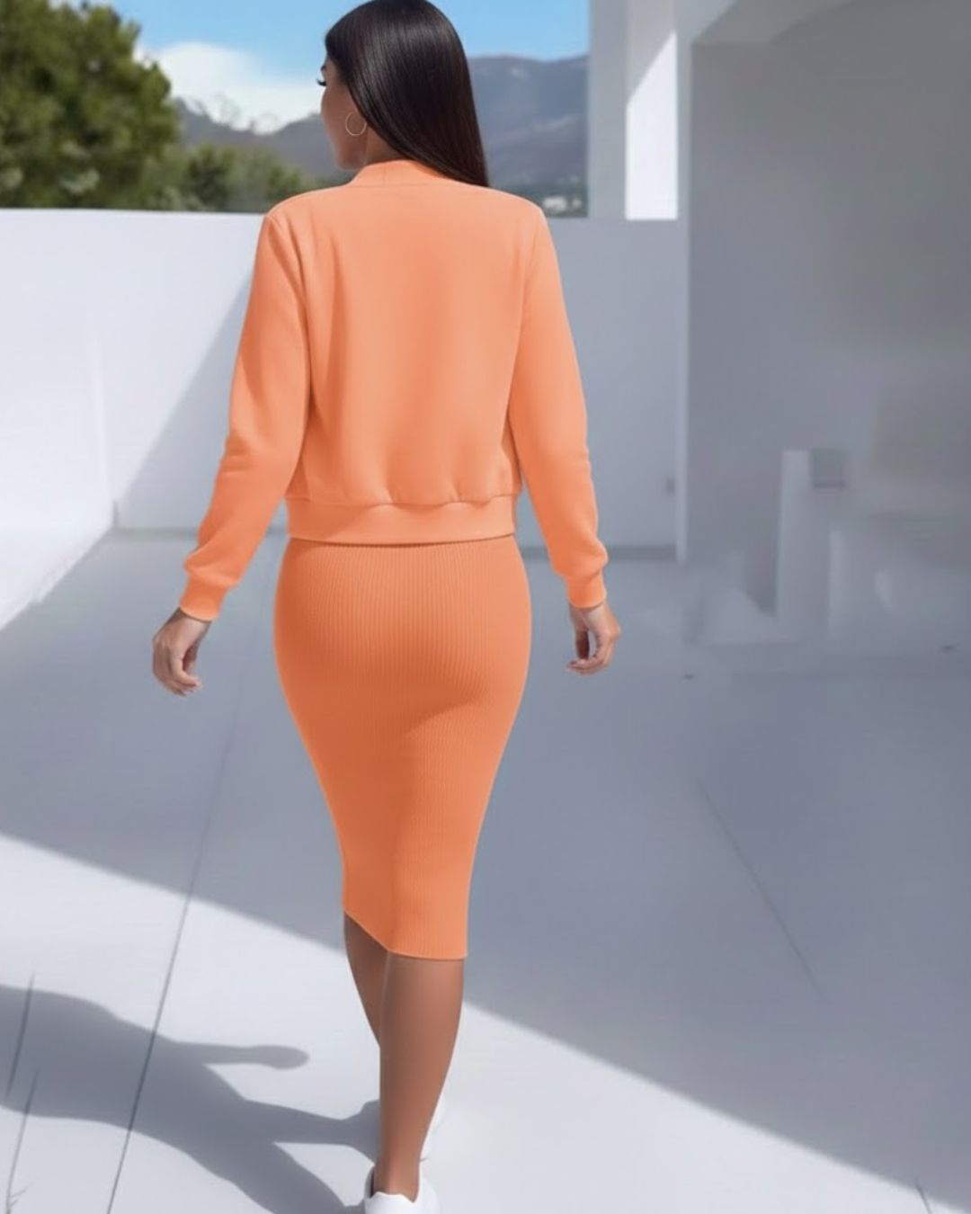 Conjunto de Dos Piezas con Chaqueta y Vestido de Cintura Alta Para Mujer