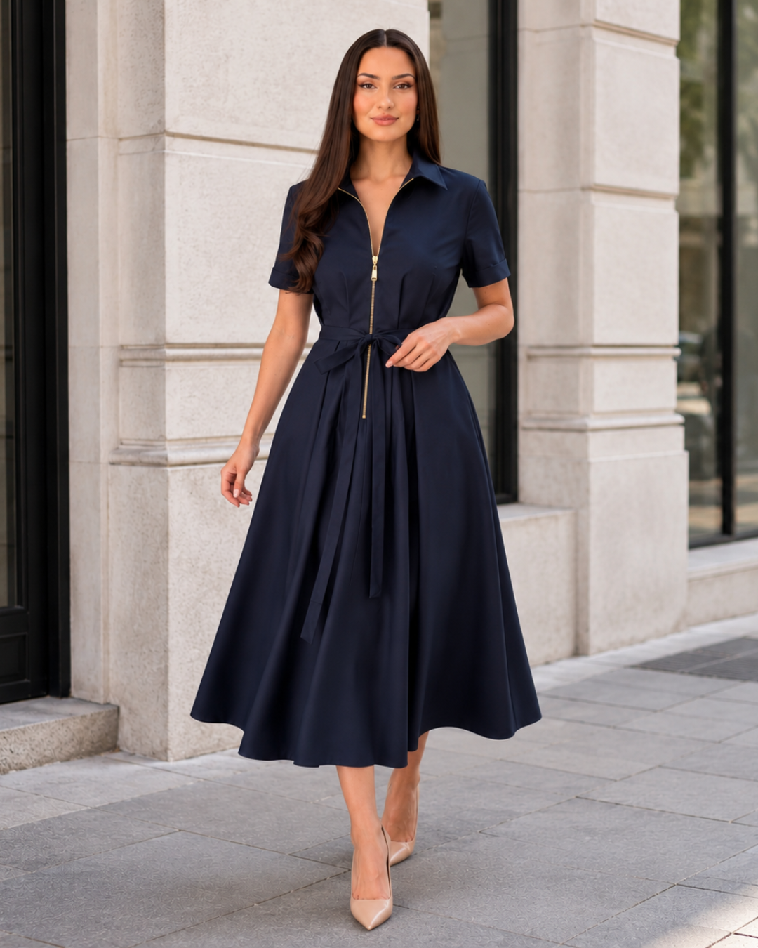 Vestido midi elegante con cremallera
