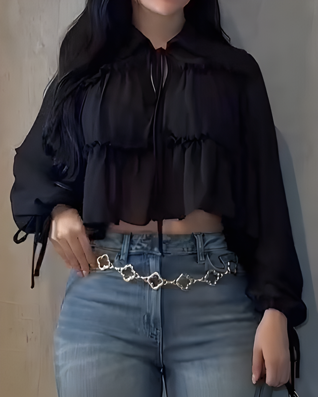 Blusa Romántica de Gasa con Volantes