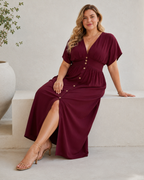 Vestido Largo con Botones y Escote en V