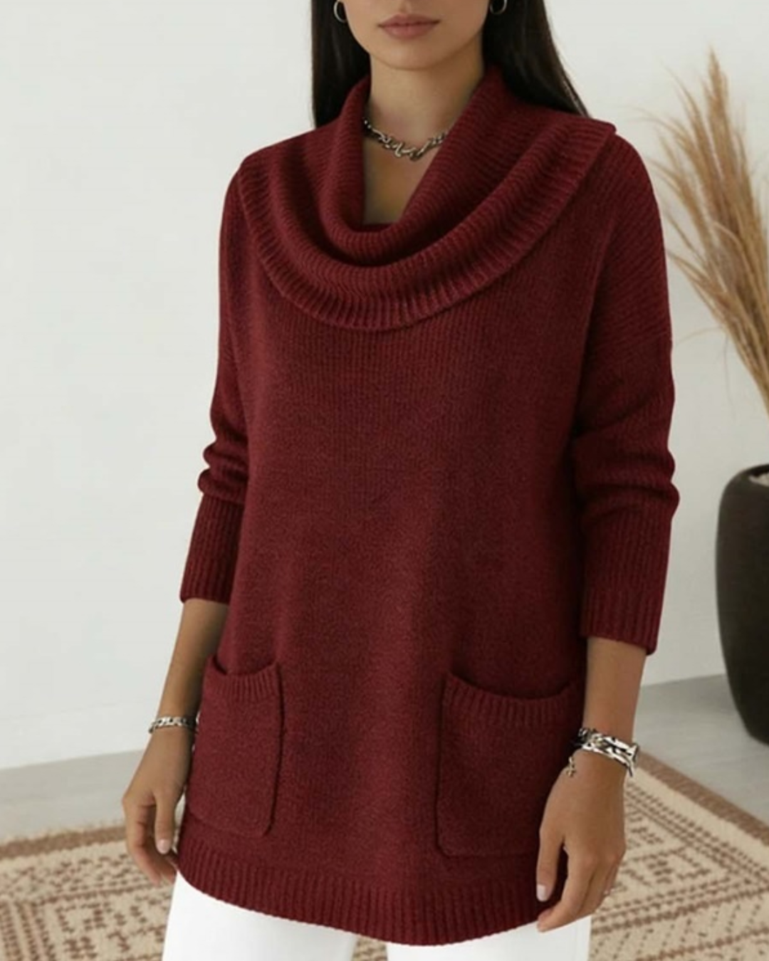 Suéter Monocromático de Mujer con Bolsillos Frontales para Mujer®