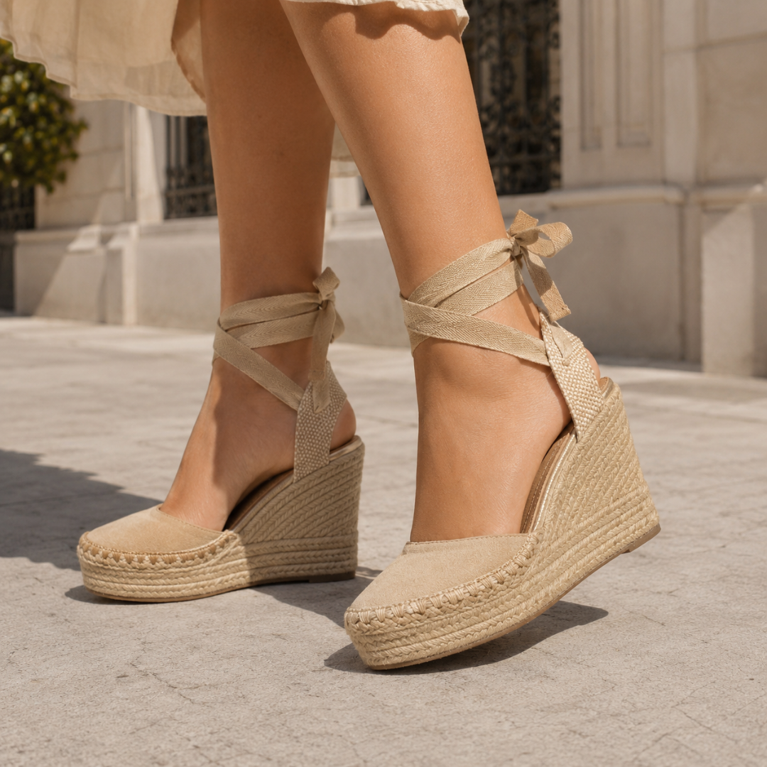 Tacones de Cuña con Lazo en el Tobillo
