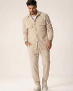 Conjunto Casual con Busto Abotonado y Pantalones de Tela