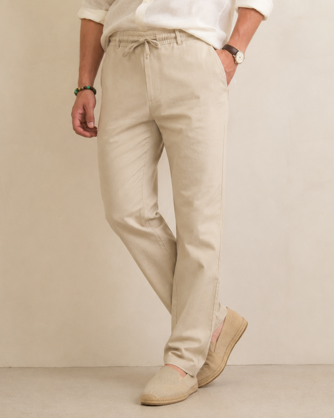 Pantalón de Lino con Cintura Ajustable