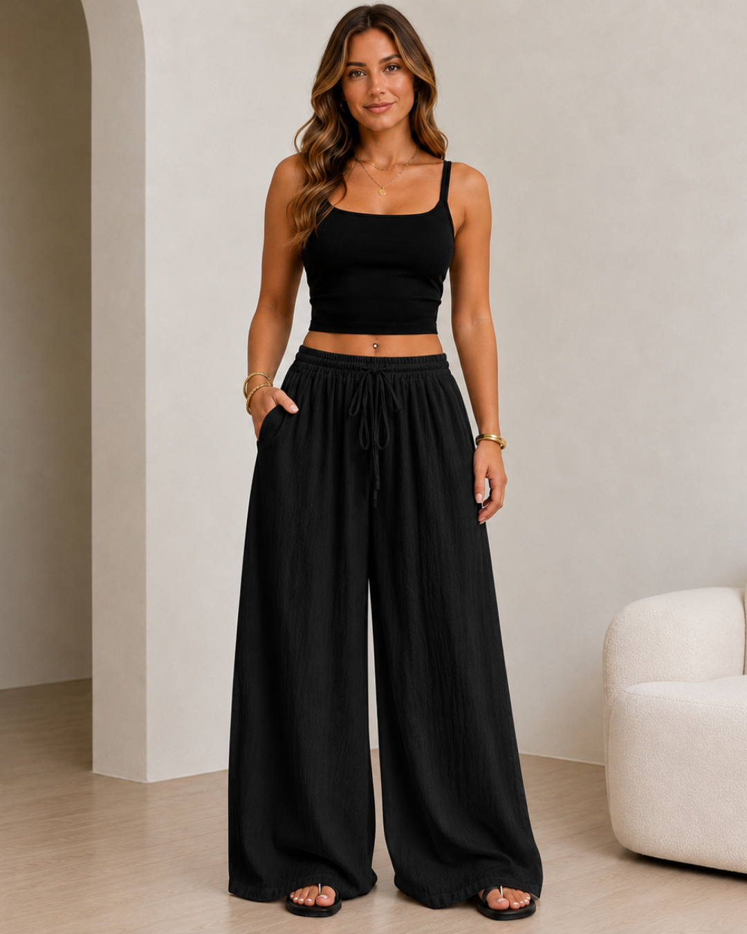 Pantalón Amplio Fluido con Cintura Ajustable®
