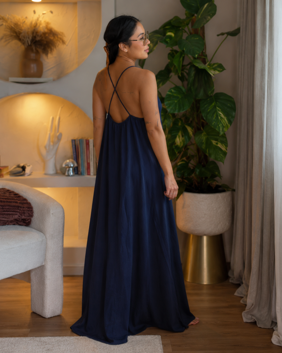 Vestido Largo Fluido con Tirantes Finos