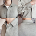 Camisa de Solapa de Color liso para Hombre con Cierre de Cremallera®