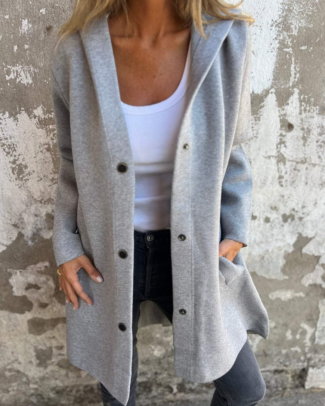 Chaqueta informal con botones frontales y bolsillos para mujer