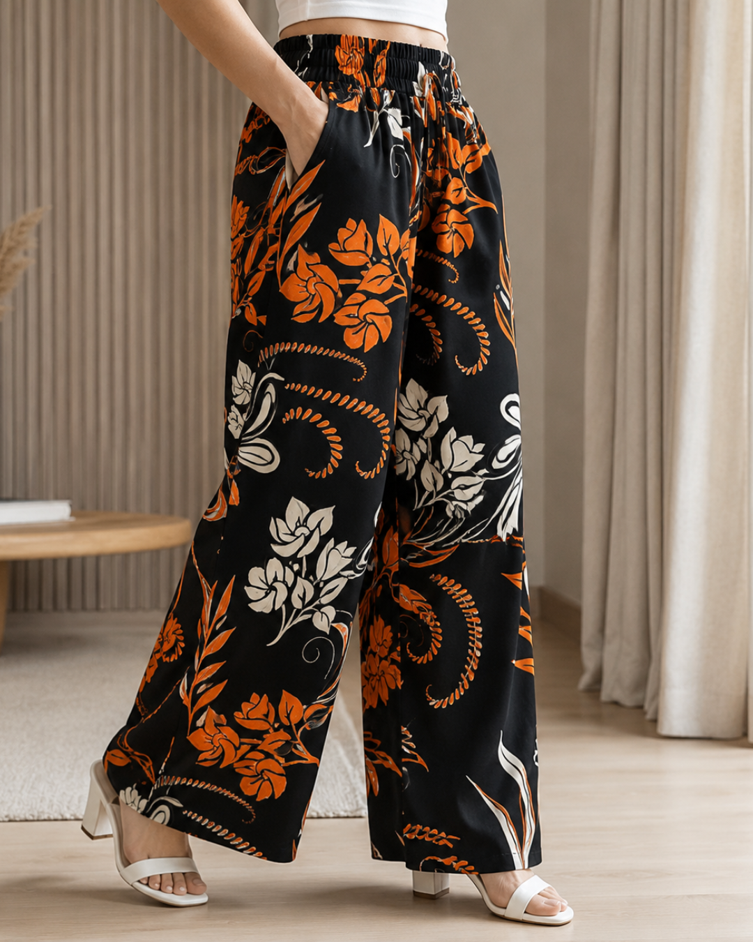 Pantalón Palazzo Estampado con Cintura Elástica