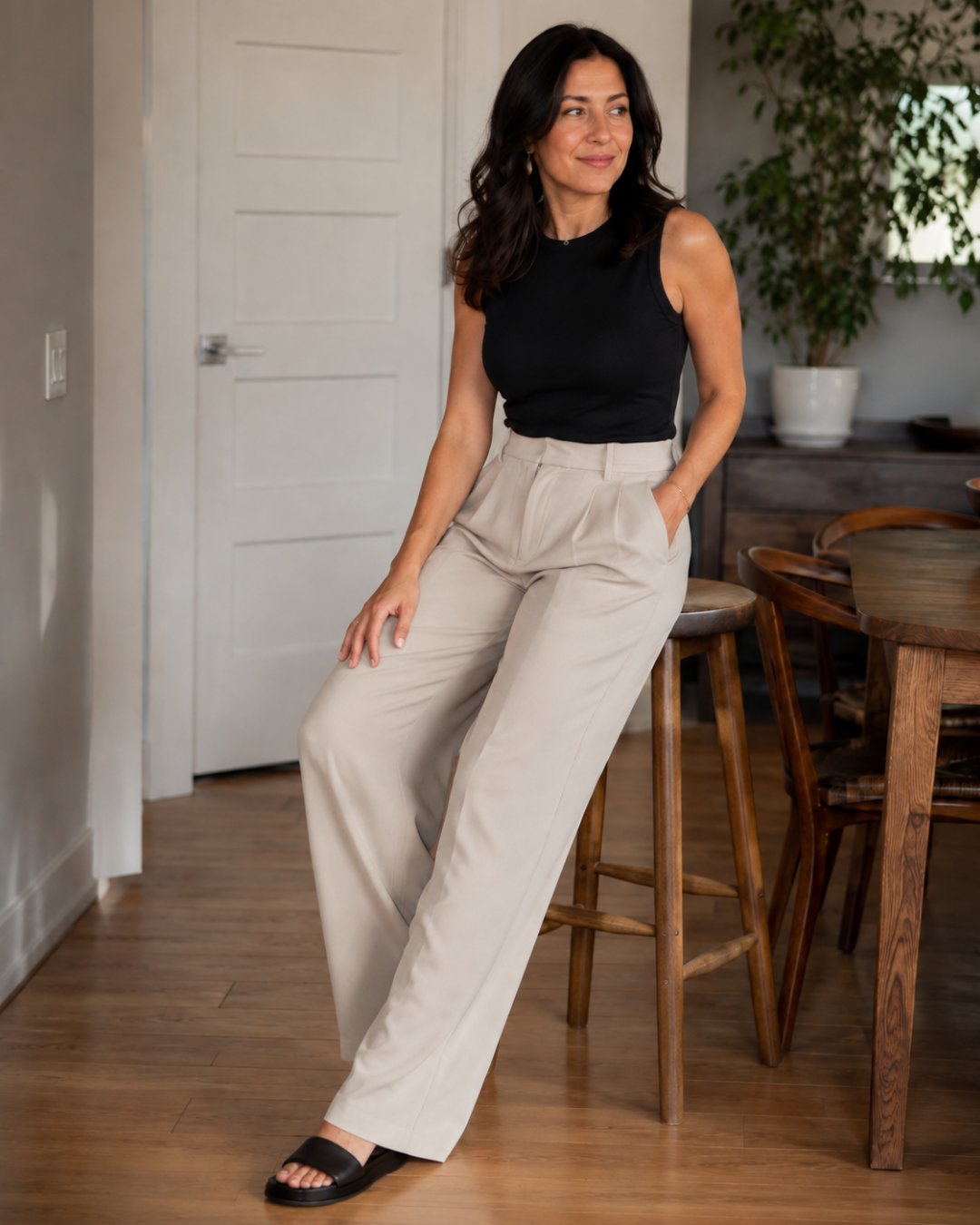 Pantalones Clásicos de Pierna Ancha para Mujer