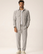 Conjunto Casual con Busto Abotonado y Pantalones de Tela