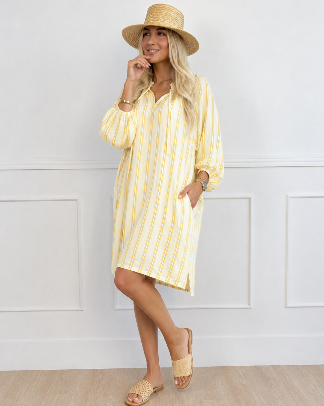 Vestido Camisero con Mangas Abullonadas