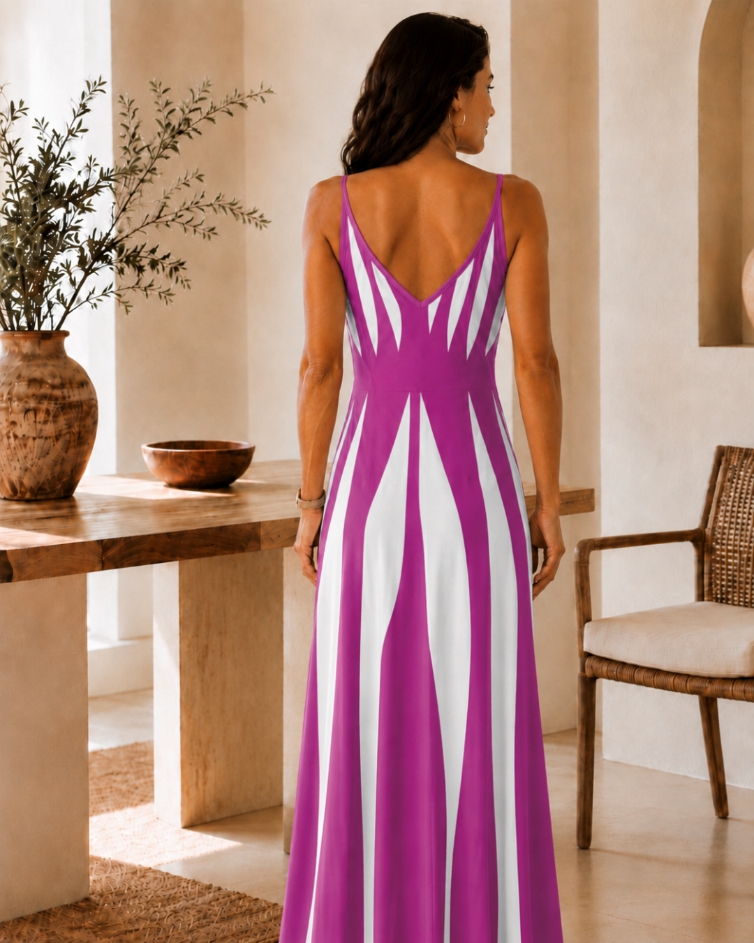 Vestido Largo de Tirantes con Estampado Ondulado