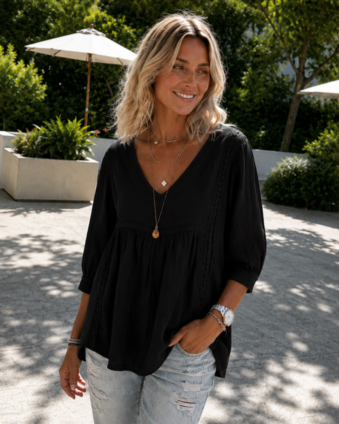 Blusa boho con escote en V