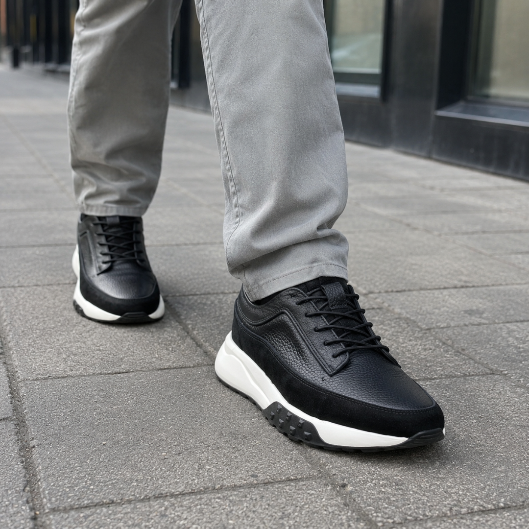 Sneakers de Piel Auténtica con Suela Elevada