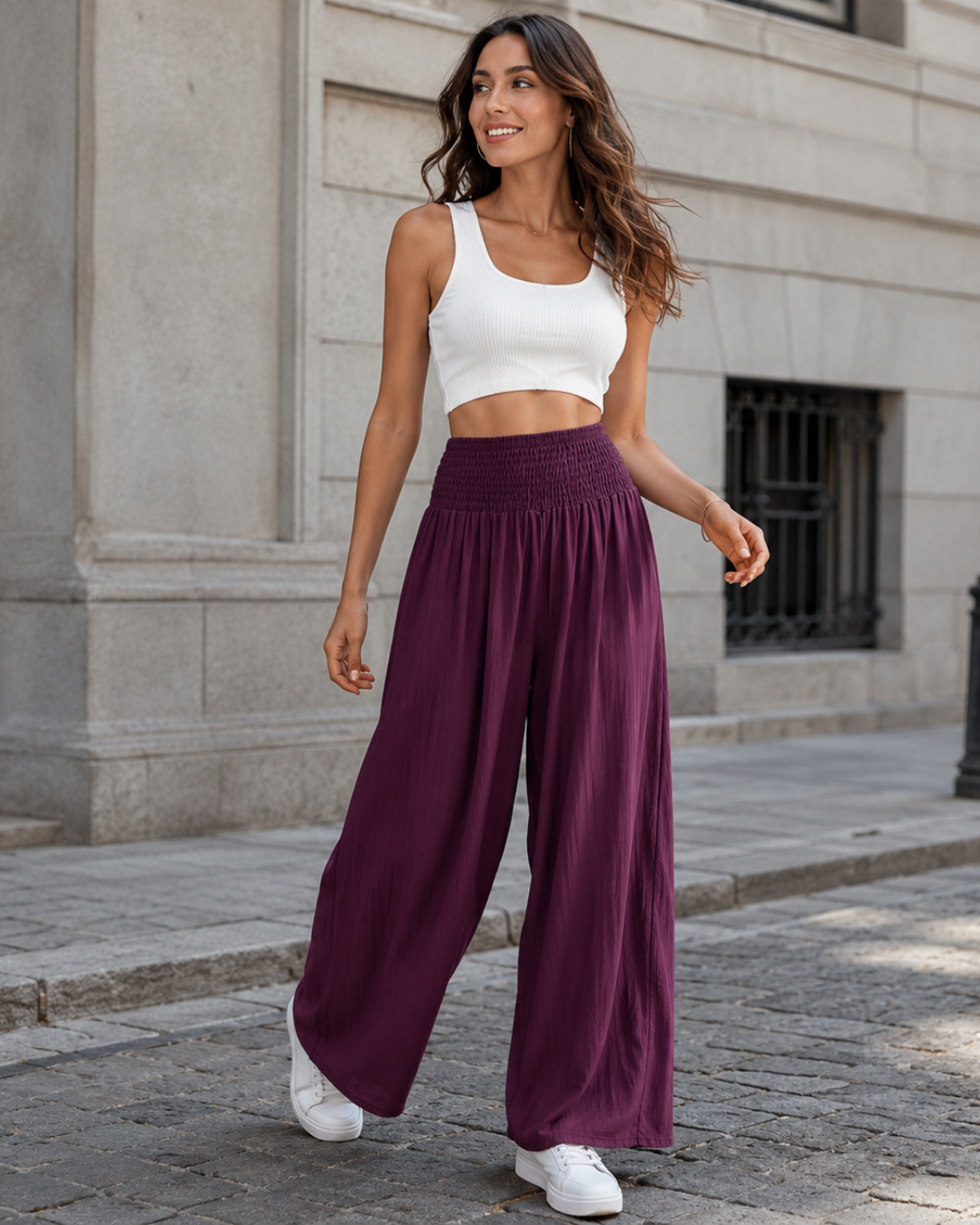 Pantalón Palazzo Holgado de Cintura Elástica