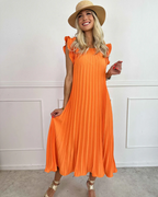 Vestido Plisado con Volantes