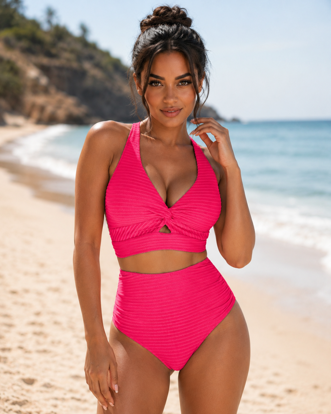 Bikini con espalda cruzada y cintura alta
