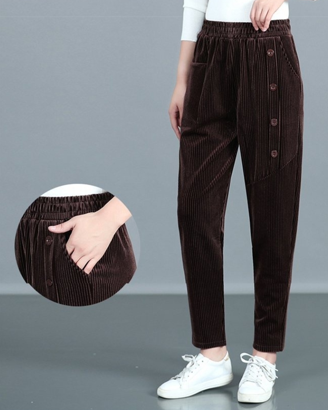 Pantalones de Terciopelo con Botones Decorativos para mujer®