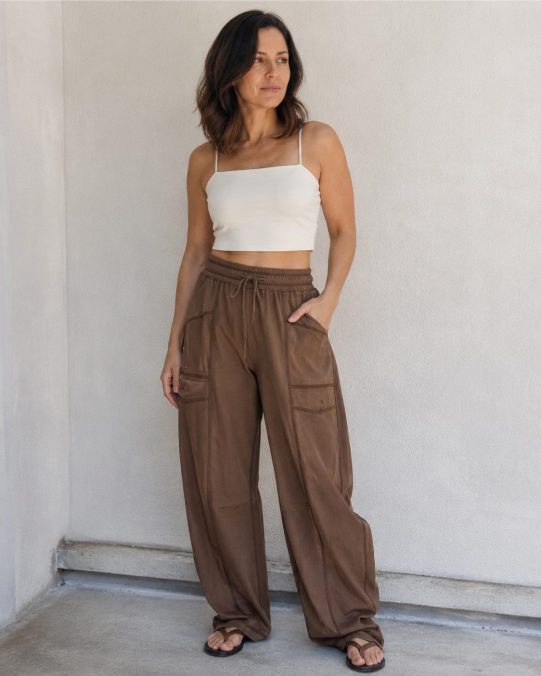 Pantalón Holgado de Mujer con Bolsillos y Cintura Ajustable