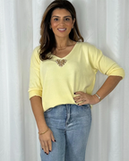 Jersey de Punto Suave con Cuello en V Para Mujer
