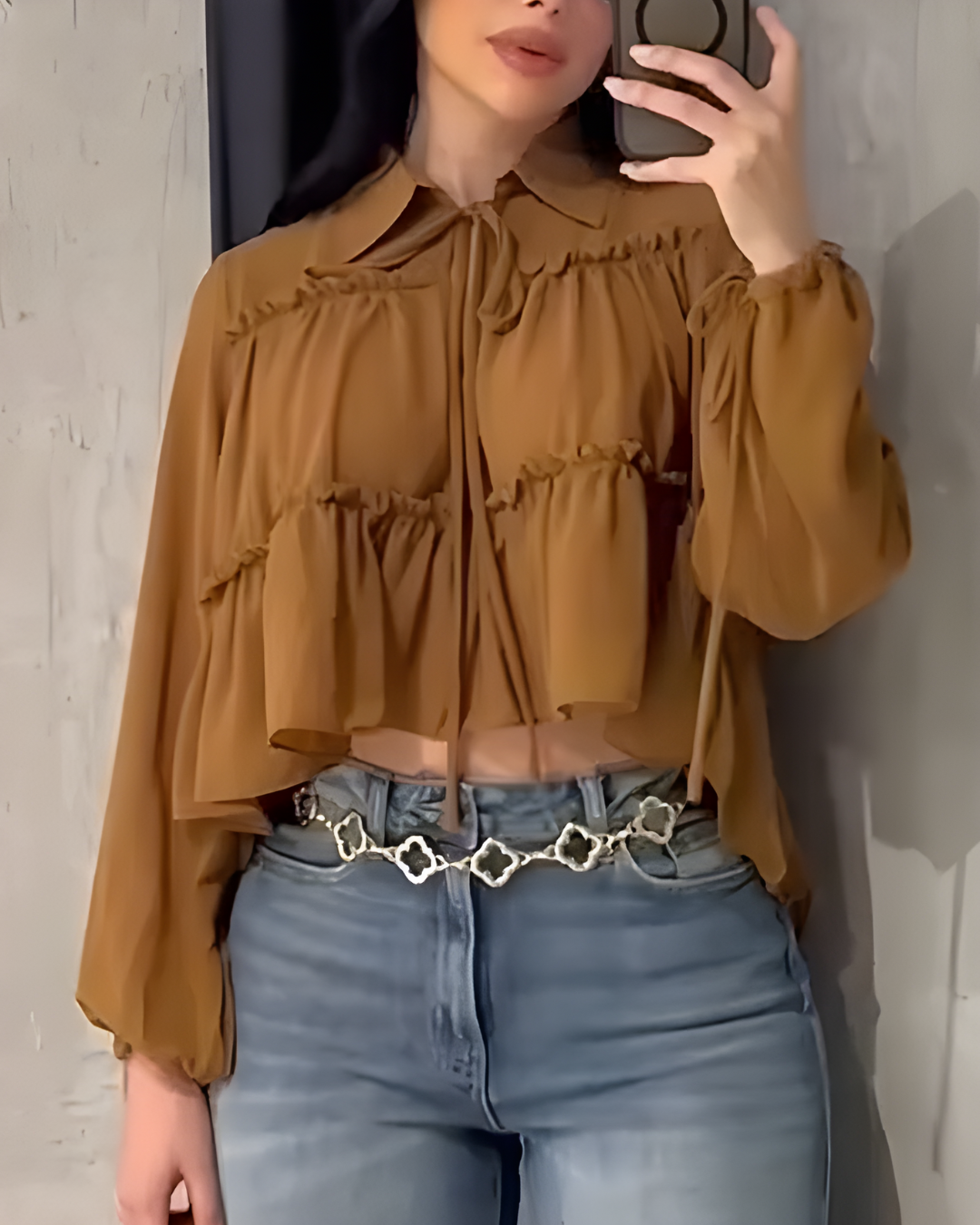 Blusa Romántica de Gasa con Volantes