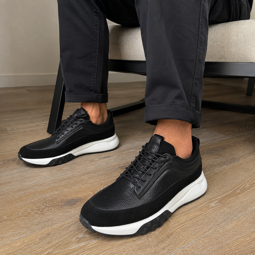 Sneakers de Piel Auténtica con Suela Elevada