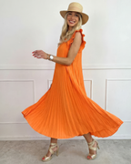 Vestido Plisado con Volantes