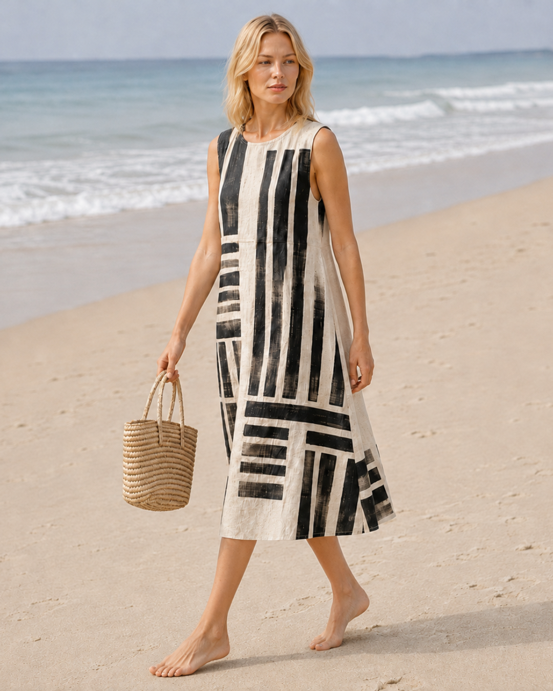 Vestido casual de algodón y lino