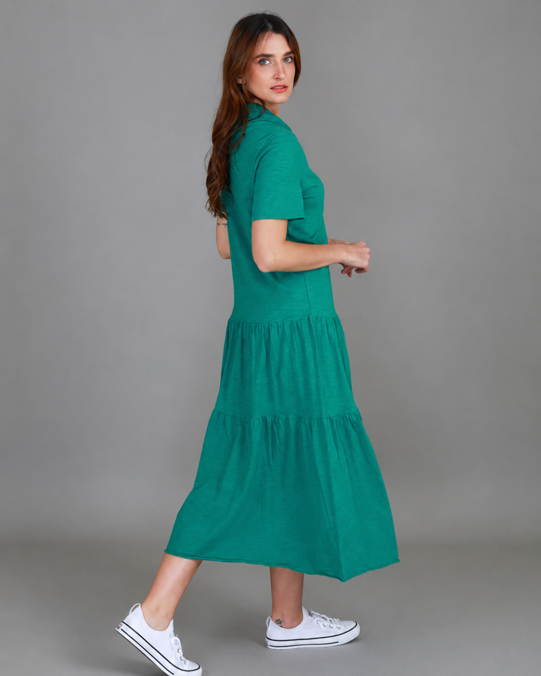 Vestido largo con cuello camisero