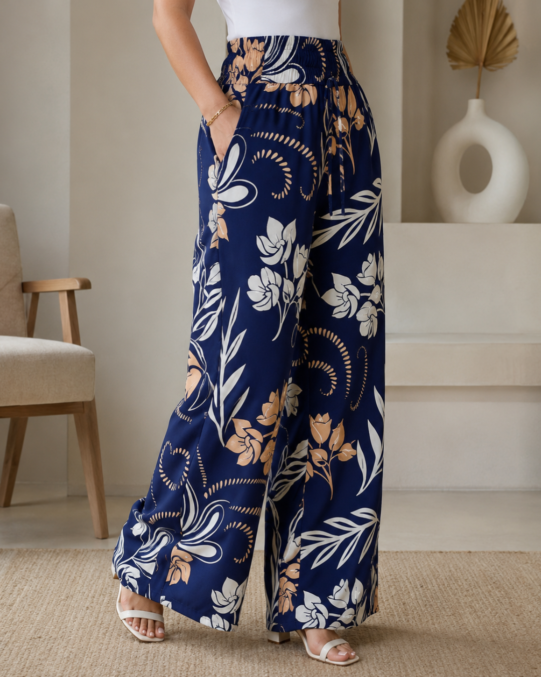 Pantalón Palazzo Estampado con Cintura Elástica