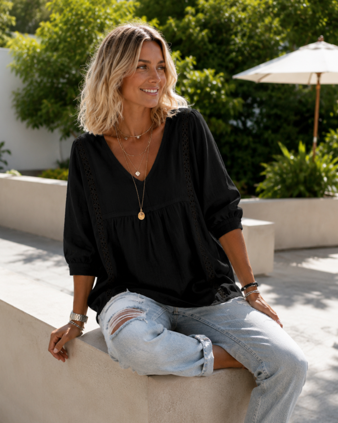 Blusa boho con escote en V